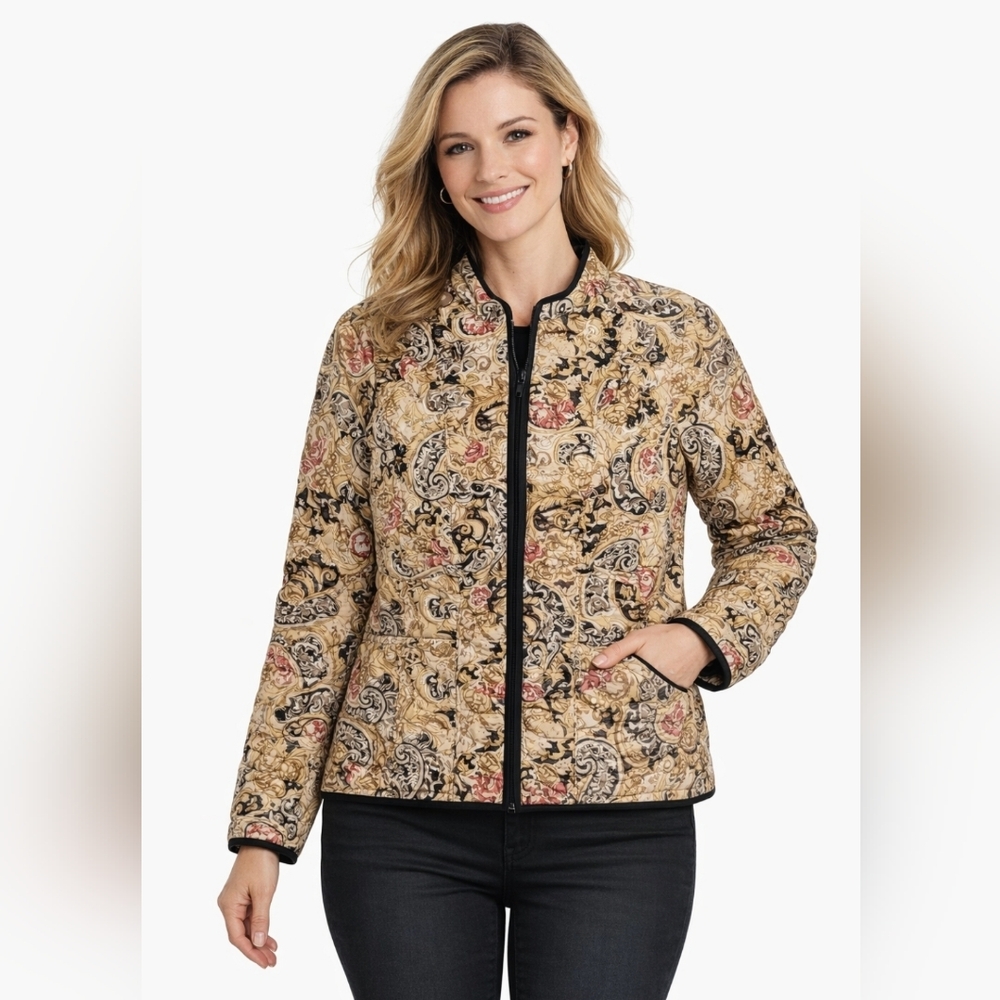 RQT Womans Lightweight Quilted Jacket Size‎ XL Paisley Print Neutral
